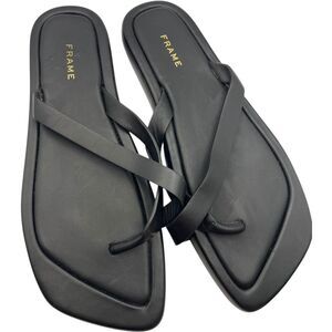 FRAME Le Montauk Black Leather Slide Sandals Minimal Flat Designer EU 35